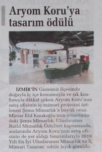 Aryom Koru’ya Tasarım Ödülü